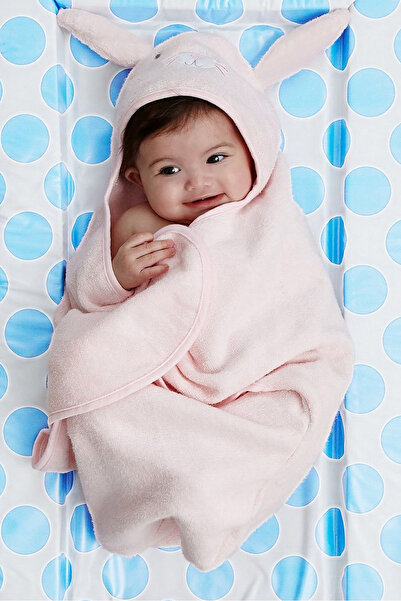Alpar Tekstil Outlet 100% Cotton Soft Baby and Girl-Boy Bath Swaddle Towel - Rabbit with Ears/Pink