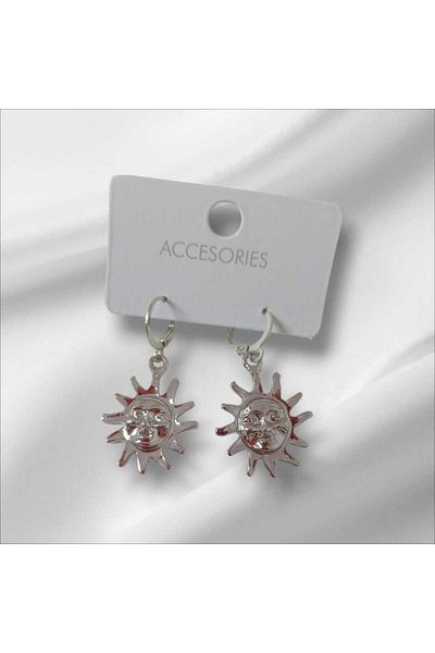 mos&more Silver Sun Shaped Design Dangle Women's Earrings