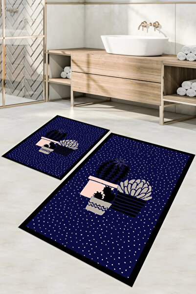 Napoli Home Σετ τουαλέτας με ψάθα μπάνιου με ψηφιακή εκτύπωση, πλενόμενη, μοντέρνα, μοντέλο κάκτου