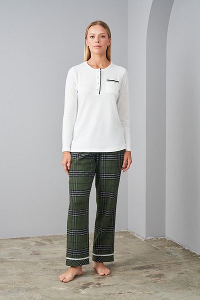 PJS 24561 Green Long Sleeve Plaid Women's Pajamas Set