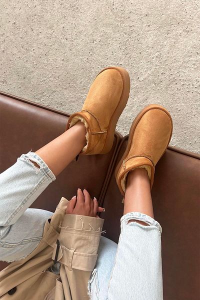 STRASWANS Salvador Γυναικείες γούνινες παχιές σόλα Suede Ankle Boots Tan