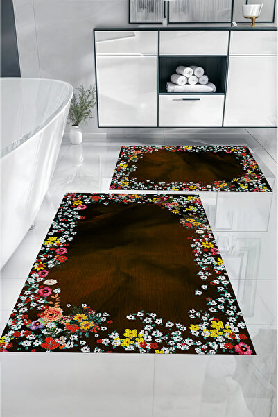 Napoli Home Σετ τουαλέτας με ψηφιακή εκτύπωση, πλενόμενο, πολύχρωμο μοτίβο λουλουδιών