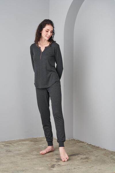 PJS 24591 Antrasit Kadın Yumoş Pijama Takımı