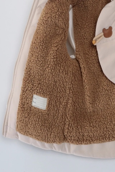 MDM Ayıcıklı İçi Peluş Kürklü Fermuarlı Cepli Kapüşonlu Soft Kar Kışlık Kız Erkek Bebek Mont Çocuk Kaban