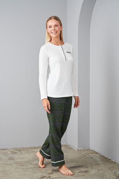 PJS 24561 Green Long Sleeve Plaid Women's Pajamas Set