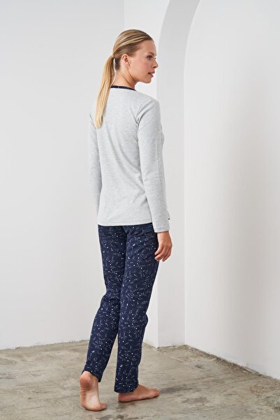 PJS 24543 Gri Pamuklu Uzun Kollu Kadın Pijama Takımı