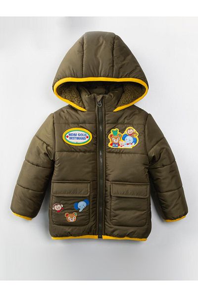 MDM Cute Animal Figure Plush Coat for Baby Boy - Hooded Winter Design with Pockets and Zipper