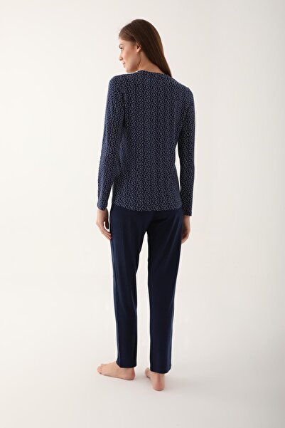 Arnetta Lacivert Renk Kadın Uzun Kollu Pijama Takımı
