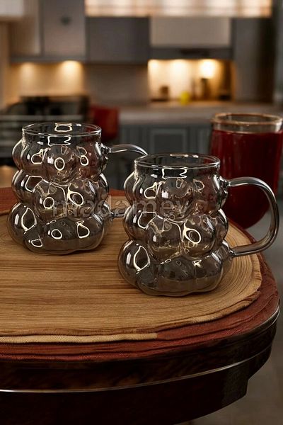 Madamev 350ml Heat Resistant 2-Piece Smoked Grape Grain with Handles - Bead Shaped Glass Cup