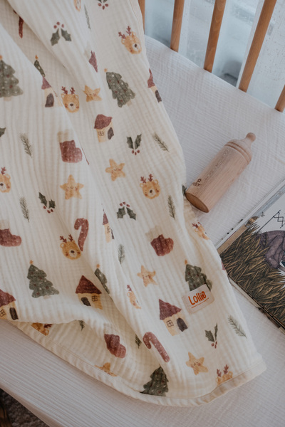 Lollie Baby&Kids بطانية أطفال موسلين 4 طبقات - 100% قطن سانتا