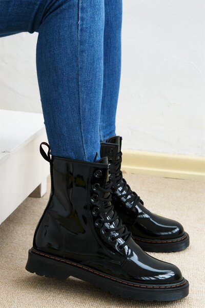 ShoeTek Arianna Kadın Bot Fermuarlı Siyah Rugan