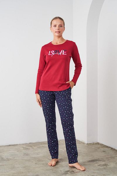 PJS 24541 Claret Red Cotton Long Sleeve Women's Pajama Set
