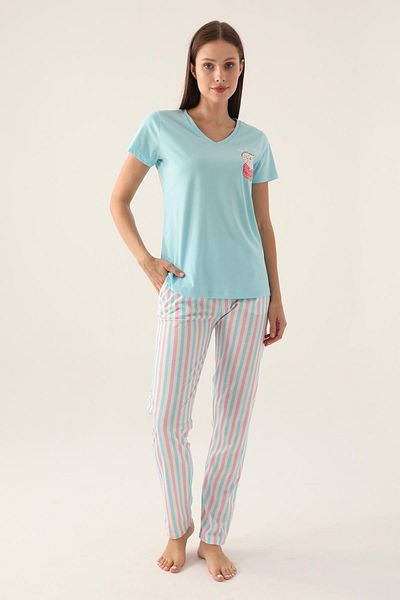 Arnetta 2888 Model - Blue Cotton Women's Pajama Set, Short Sleeve