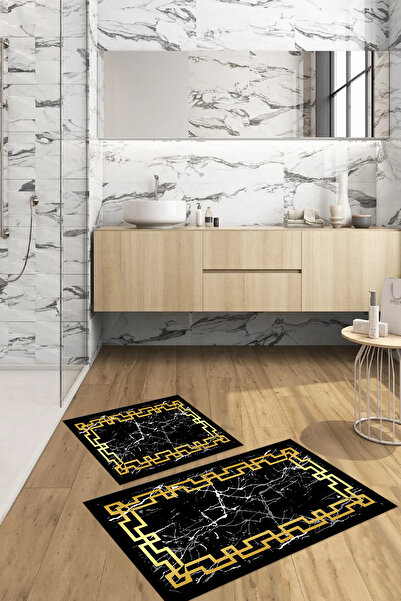 Napoli Home Σετ τουαλέτας με ψάθα μπάνιου με ψηφιακή εκτύπωση, πλενόμενο, με πλαίσιο, μοντέλο μάρμαρο