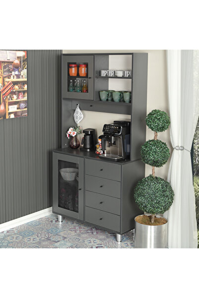 PASİFİC HOME Grano Kahve Köşesi Çok Amaçlı Kiler Dolabı, 96 Cm, Antrasit