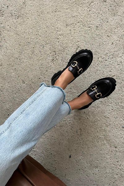 STRASWANS Bow Women's Inside and Outside Genuine Leather Loafer Shoes Black