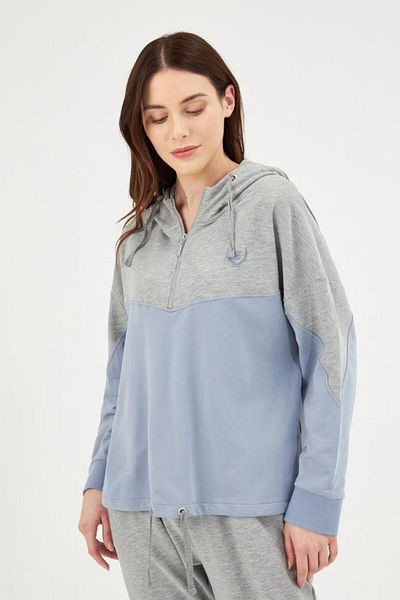 Eros 29740 Gray Cotton Half Zipper Women's Tracksuit Set