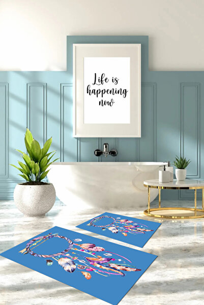 Napoli Home Цифрово отпечатан, измиваем, неплъзгащ се подложка за баня с моти...