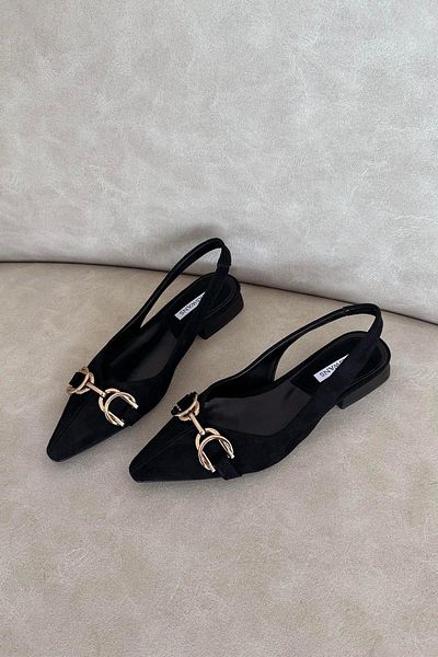 STRASWANS Suzi Women's Buckle Detail Suede Shoes Black