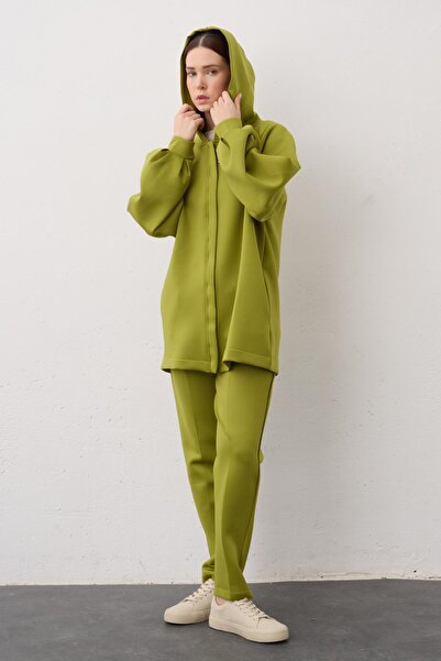 Basicpark DARK GREEN Hooded Zippered Scuba Top and Bottom Set