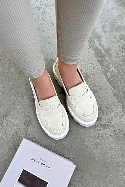 STRASWANS Doss Kadın Içi Dışı Hakiki Deri Makosen Ayakkabı Bej