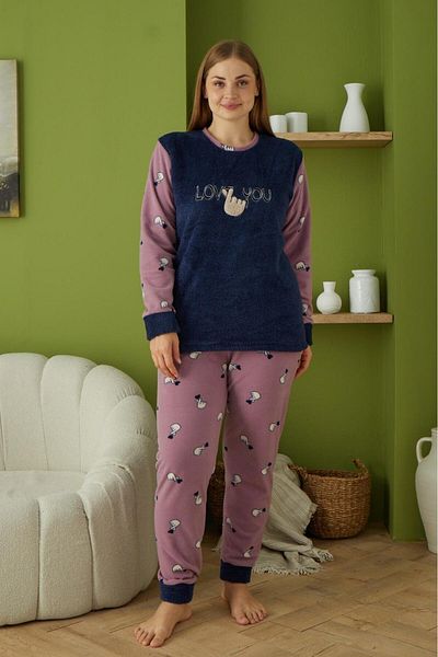 PİJAMOOD Pijamood 60014 Purple Battal Women's Fleece Pajama Set