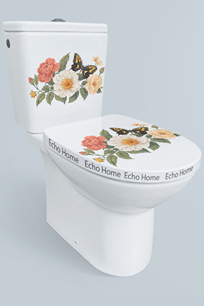 Echo Home Klozet Sticker Renkli Güller ve Kelebek Banyo Tuvalet Sticker
