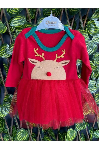 Tiny World Deer Figured Tutu Christmas Dress