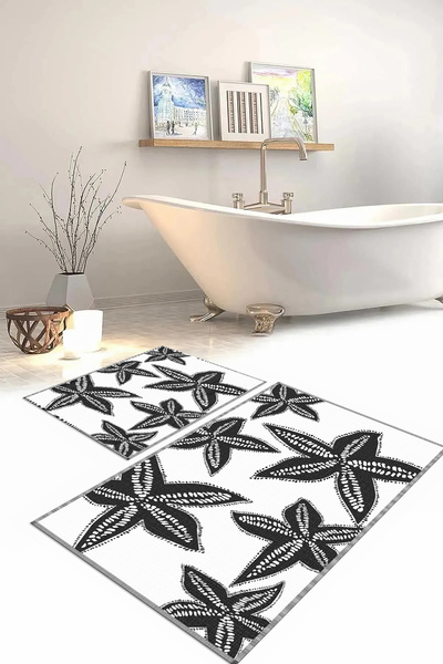 Napoli Home Set scaun de toaletă cu covoraș de baie anti-alunecare, imprimat digital, lavabil, STEAUĂ DE MARE, WC-71-GRI,