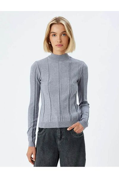 Koton Stand Collar Textured Knitwear Sweater