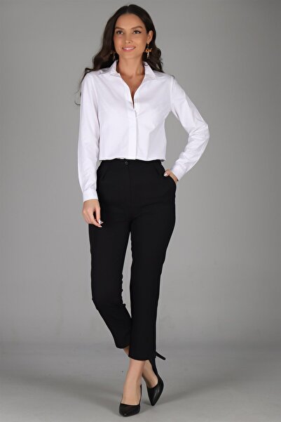 SWEETNESS Γυναικείο κλασικό βαμβακερό μακρυμάνικο πουκάμισο Lycra με λευκό κρυφό κουμπί