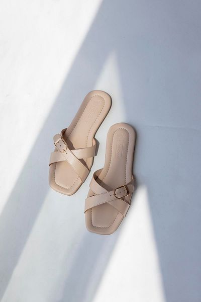 STRASWANS Papuci de zi cu zi din piele pentru femei bej - Platte