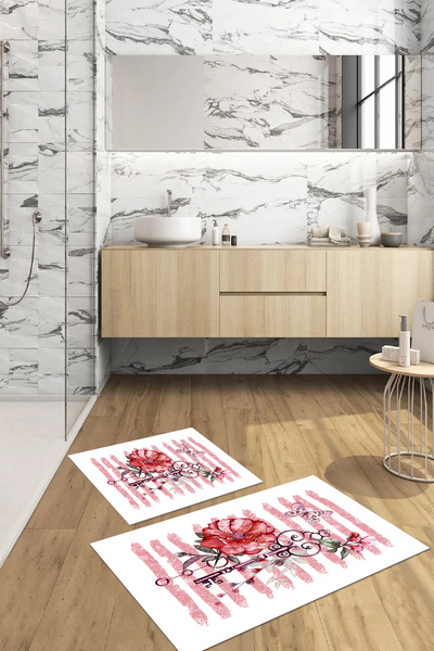 Napoli Home Set de covoraș de baie cu motiv de trandafiri, imprimat digital, ...