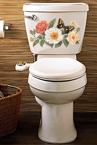 Echo Home Klozet Sticker Renkli Güller ve Kelebek Banyo Tuvalet Sticker