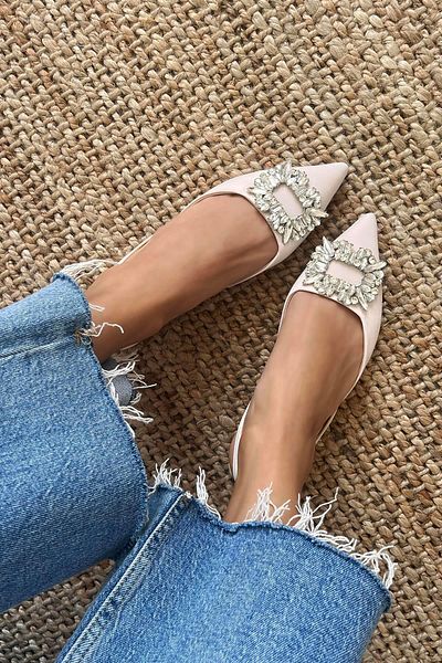 STRASWANS Evra Women's Heeled Stone Detail Fabric Sandals Beige