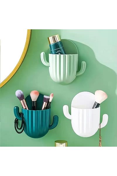 SAVORYHOME Χαριτωμένη θήκη για πινέλο μακιγιάζ Cactus, Βάση τοίχου |   Κουτί αποθήκευσης, Αυτοκόλλητο 1 ΤΕΜ