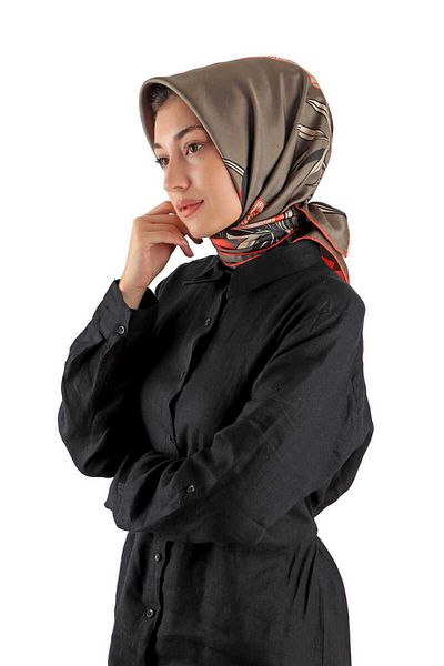 Bursa İpek Μεταξωτό μαντήλι Khaki Çağla Pattern Twill