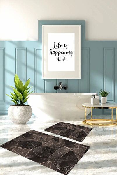 Napoli Home Σετ τουαλέτας με ψάθα μπάνιου με γεωμετρικό σχέδιο με ψηφιακή εκτύπωση που πλένεται