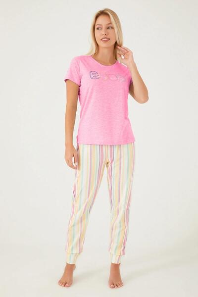 Arnetta Γυναικεία κοντομάνικη πιτζάμα Good Vibes Only Pink