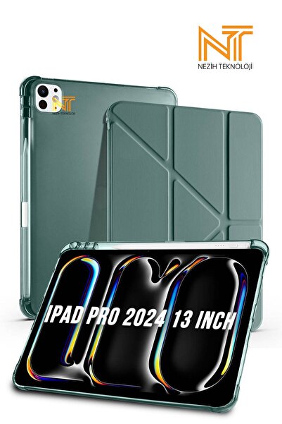 Nezih Case iPad Pro 2024 / 2025 13 Inch Uyumlu Tri Folding Kalem Bölmeli Uyku...