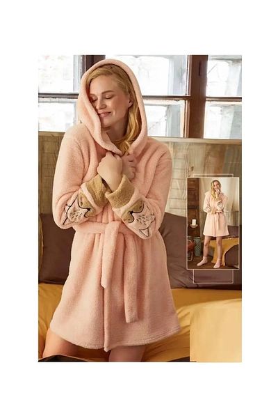 PİJAMOOD Pijamood 5741 Salmon Women's Fleece Dressing Gown
