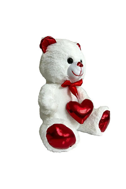 SEZGİN HOME Kırmızı & Beyaz Peluş Ayıcık Kahverengi 30 CM