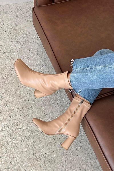 STRASWANS Beck Women's Blunt Stretch Leather Boots Tan