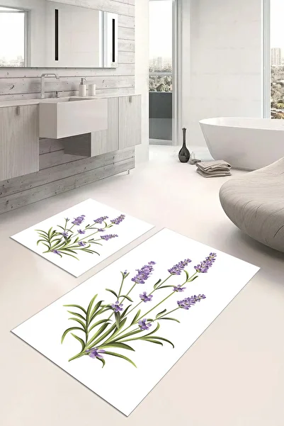Napoli Home Set de scaune de toaletă pentru baie, lavabil, imprimat digital, cu model floral simplu, WC-61-ALB,