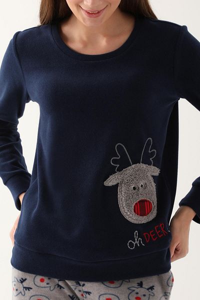 Arnetta Oh Deer Navy Blue Women's Long Sleeve Pajama Set
