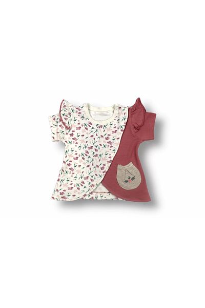 RUBY BOUTİQUE Angel Girl Embroidered Bandana Short Sleeve Sweatshirt Shorts 3 Piece Baby Girl Set Pomegranate Flower