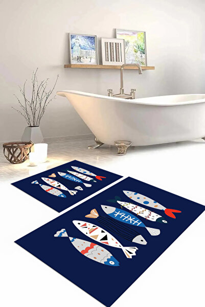Napoli Home Σετ τουαλέτας με ψηφιακή εκτύπωση, πλενόμενο, πολύχρωμο μοτίβο ψαριού