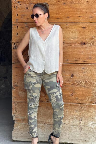 MİSLİNA BUTİK Haki Taş Detay Pantolon