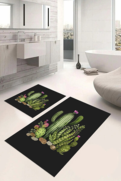 Napoli Home Set de scaune pentru toaletă cu covoraș de baie cu model de cactu...