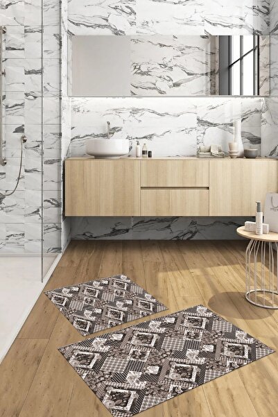 Napoli Home Set de scaune de toaletă cu model floral clasic lavabil imprimat digital, WC-80-MINK,